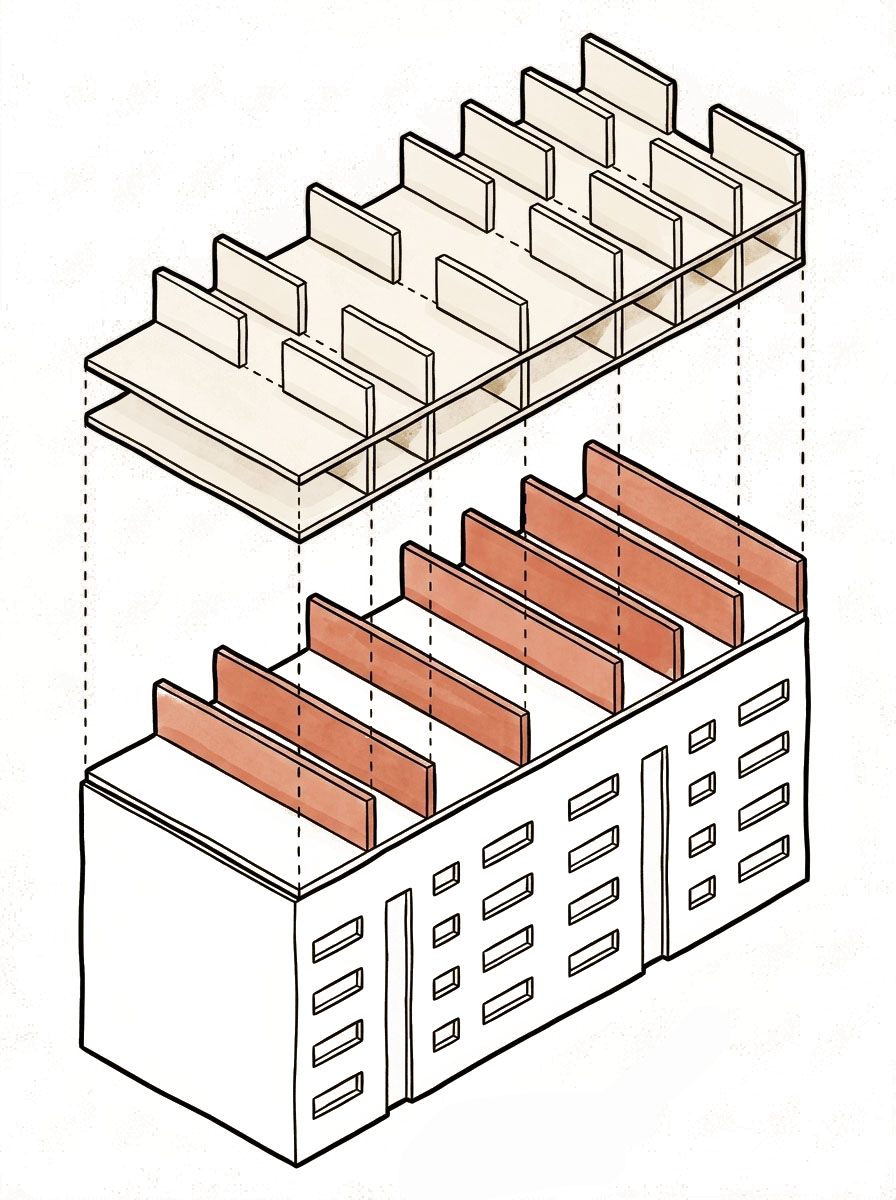 Wall-beams — distribution layer omitted