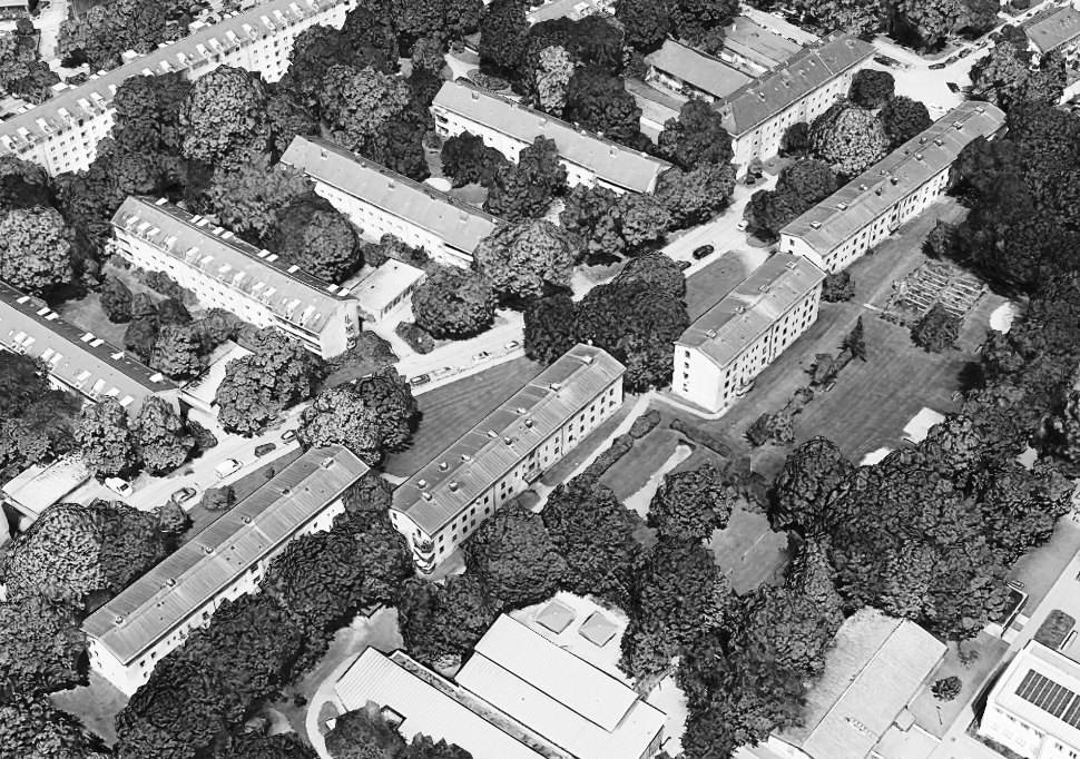 Aerial photo of Berg am Laim site, Gebiet 1 + 2 outlined